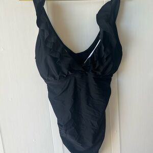 Ruffled Black One-Piece Swimsuit